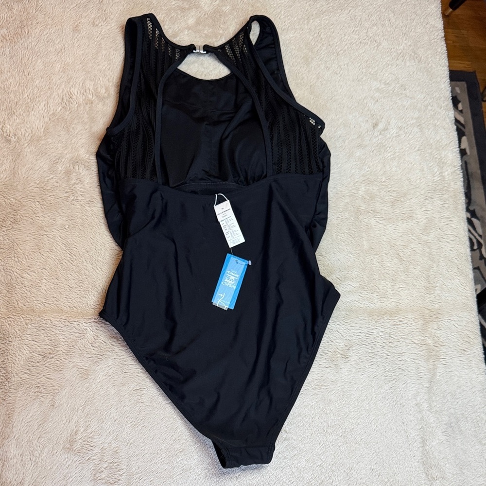 NWT Cupshe Black One-Piece Swimsuit Mesh Ruched sz XL - Picture 6 of 8